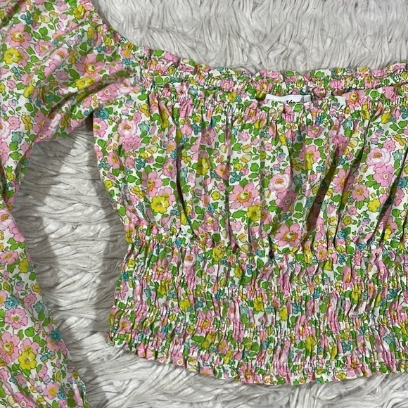 With Jéan Fonda Floral Off Shoulder Smocked Top in Pansies - Picture 8 of 11